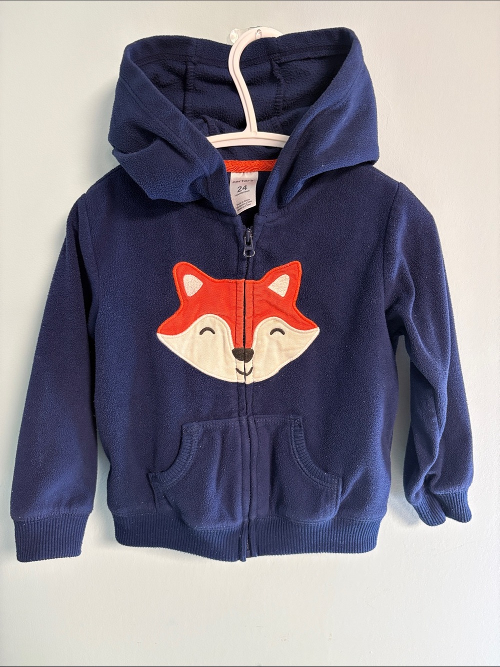 Carter’s Fox Print Navy Blue Hooded Zip Up Sweatshirt, Boy Size 24months